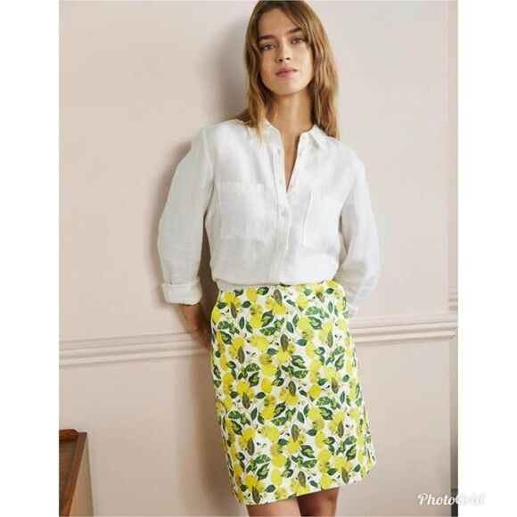 Boden Printed A-line Mini Skirt Ivory, Lemon Vine Citrus Fruit Print - Picture 1 of 8